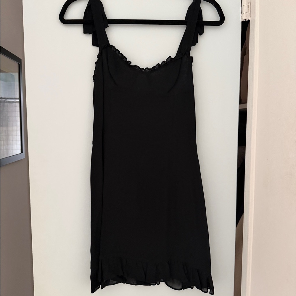 Reformation Black Ruffle Mini Christine Dress - Picture 2 of 5